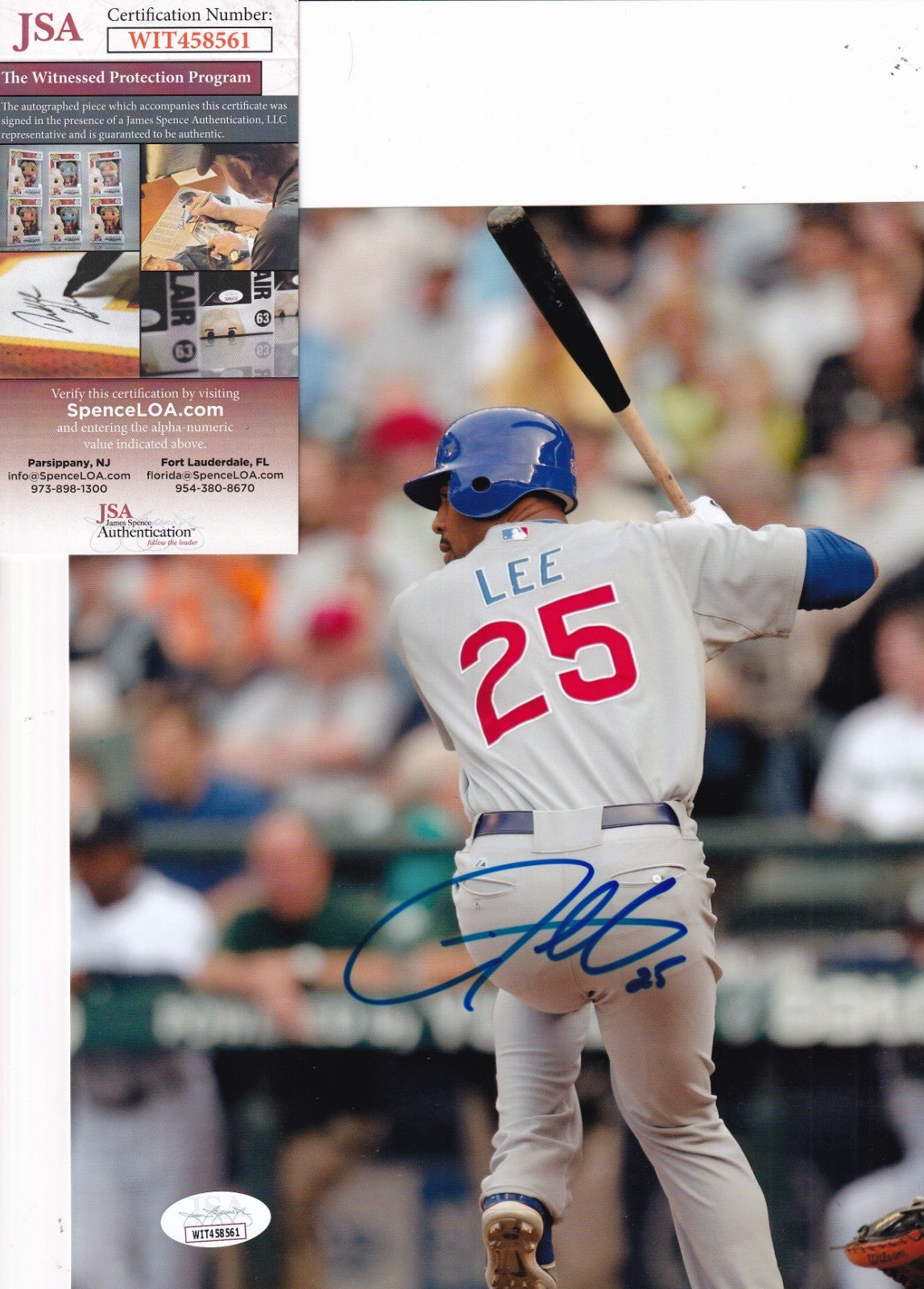 DERREK LEE signed (CHICAGO CUBS) baseball 8X10 photo JSA WITNESSED #3