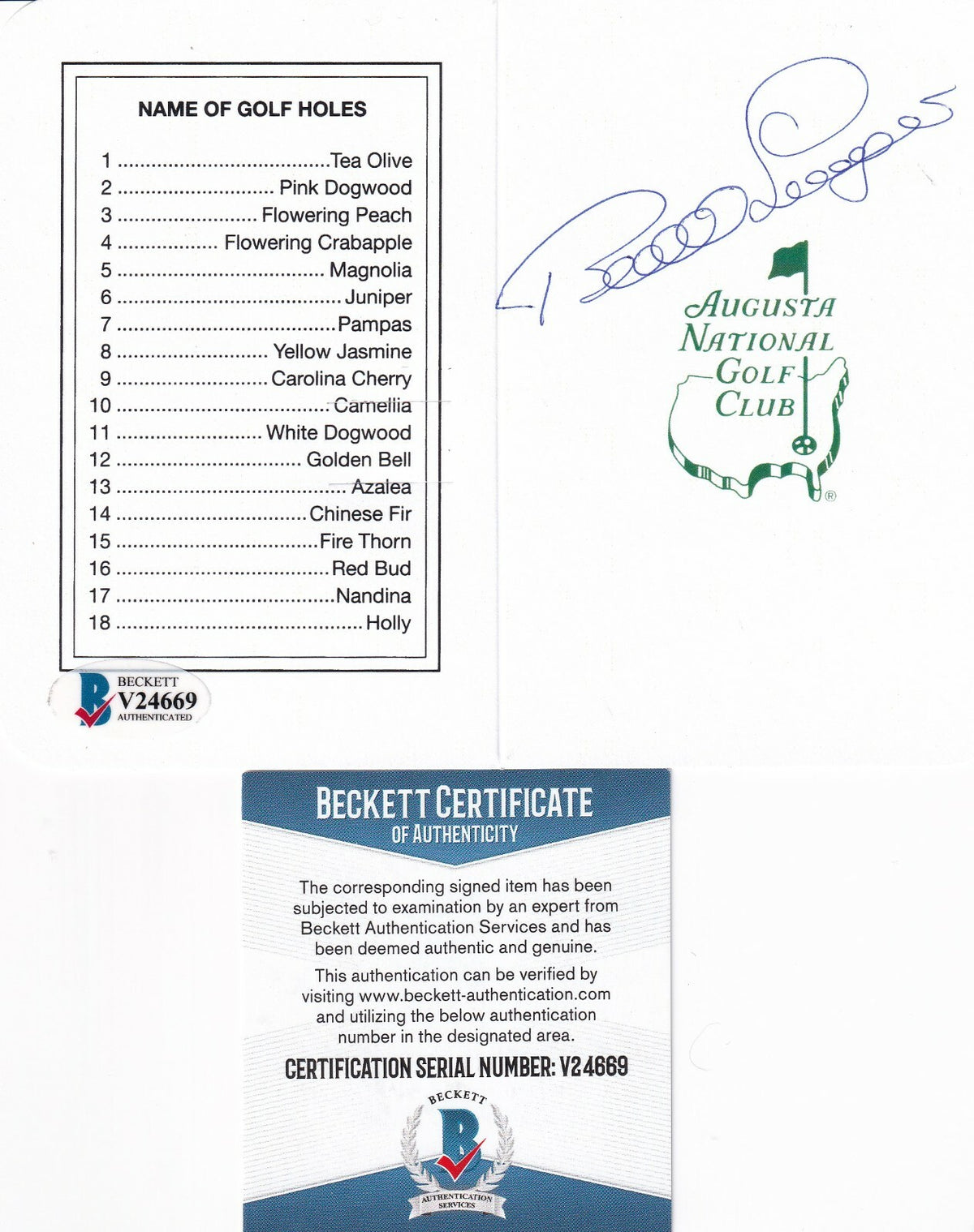 BERNHARD LANGER signed (AUGUSTA NATIONAL CLUB) Masters Scorecard BECKETT V24669