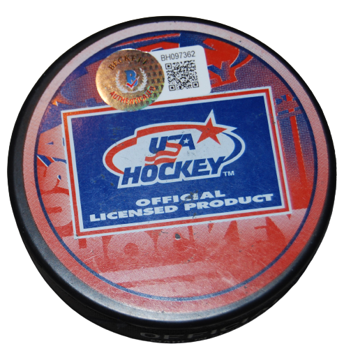 KEVIN HATCHER signed (TEAM USA) Hockey GAME puck BECKETT BH097362