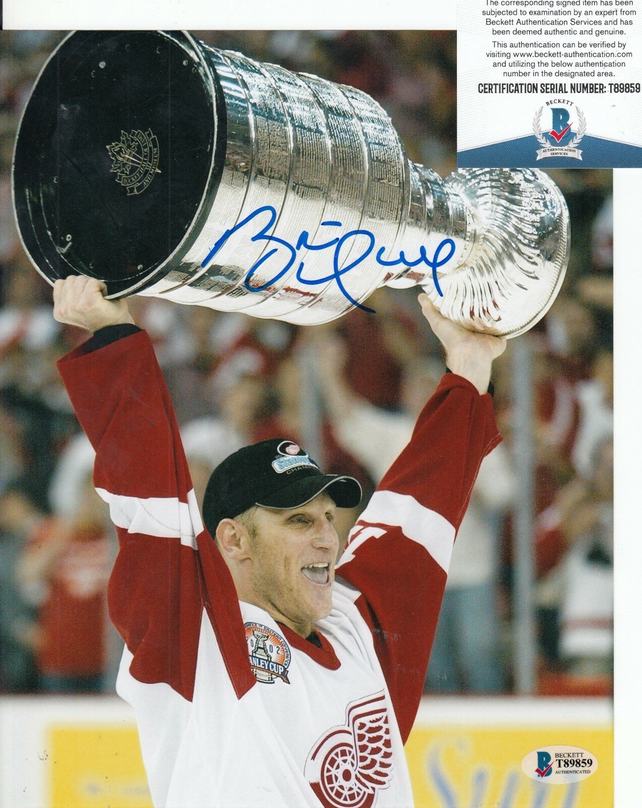 BRETT HULL signed (DETROIT RED WINGS) Hockey 8X10 photo BECKETT BAS T89859