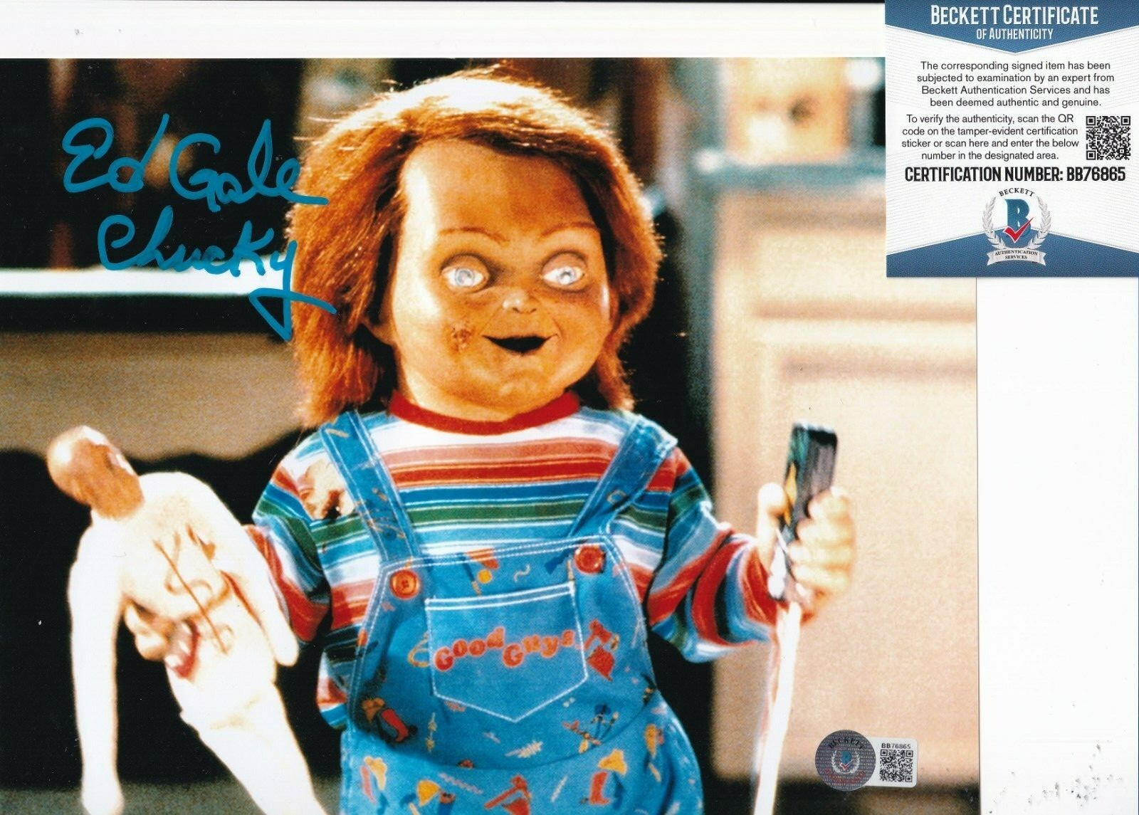 ED GALE signed (CHILD'S PLAY) Chucky Horror Movie 8X10 BECKETT BAS BB76865
