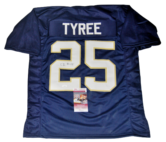 CHRIS TYREE signed (NOTRE DAME FIGHTING IRISH) Navy XL custom jersey JSA 