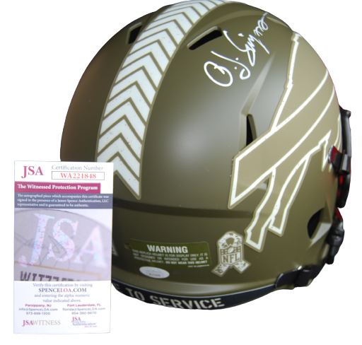 O.J. SIMPSON signed (BUFFALO BILLS) SALUTE TO SERVICE F/S helmet JSA WA221848