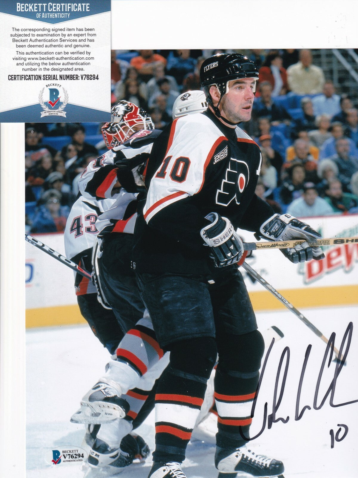 JOHN LECLAIR signed (PHILADELPHIA FLYERS) Hockey 8X10 photo BECKETT BAS V76294