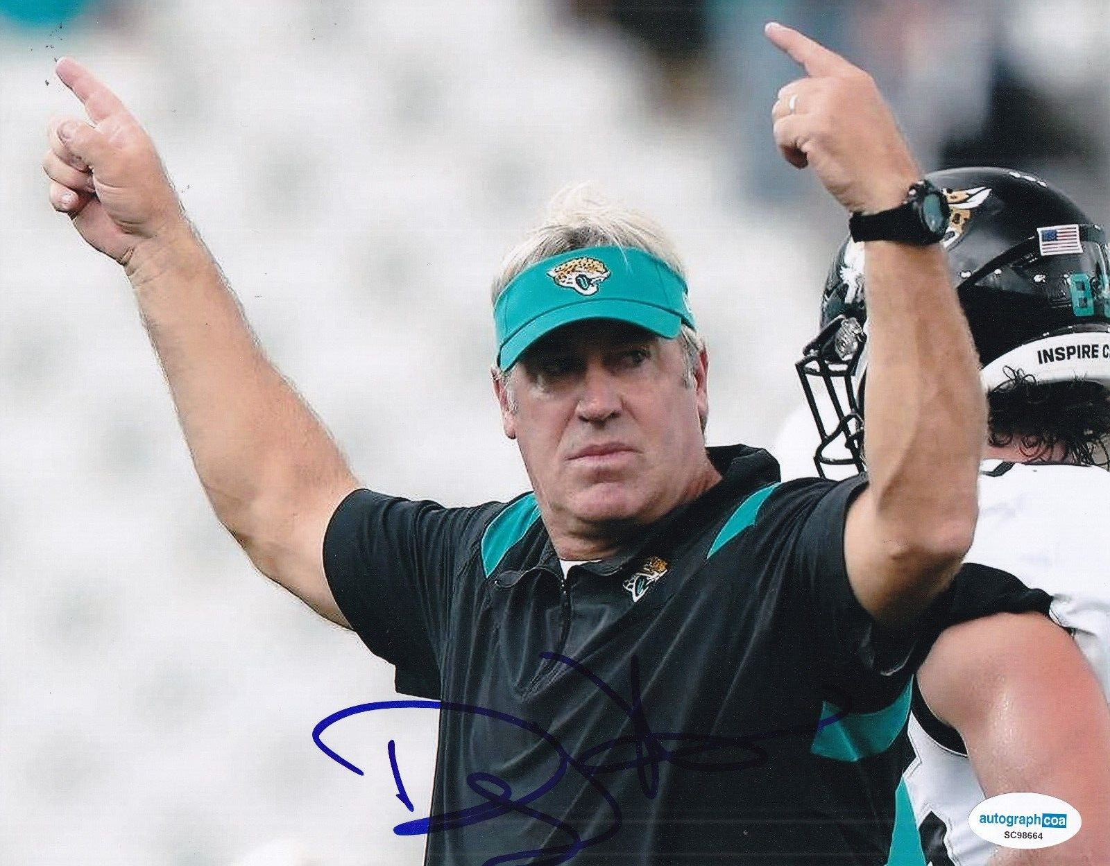 DOUG PEDERSON signed (JACKSONVILLE JAGUARS) football 8X10 photo ACOA SC98664