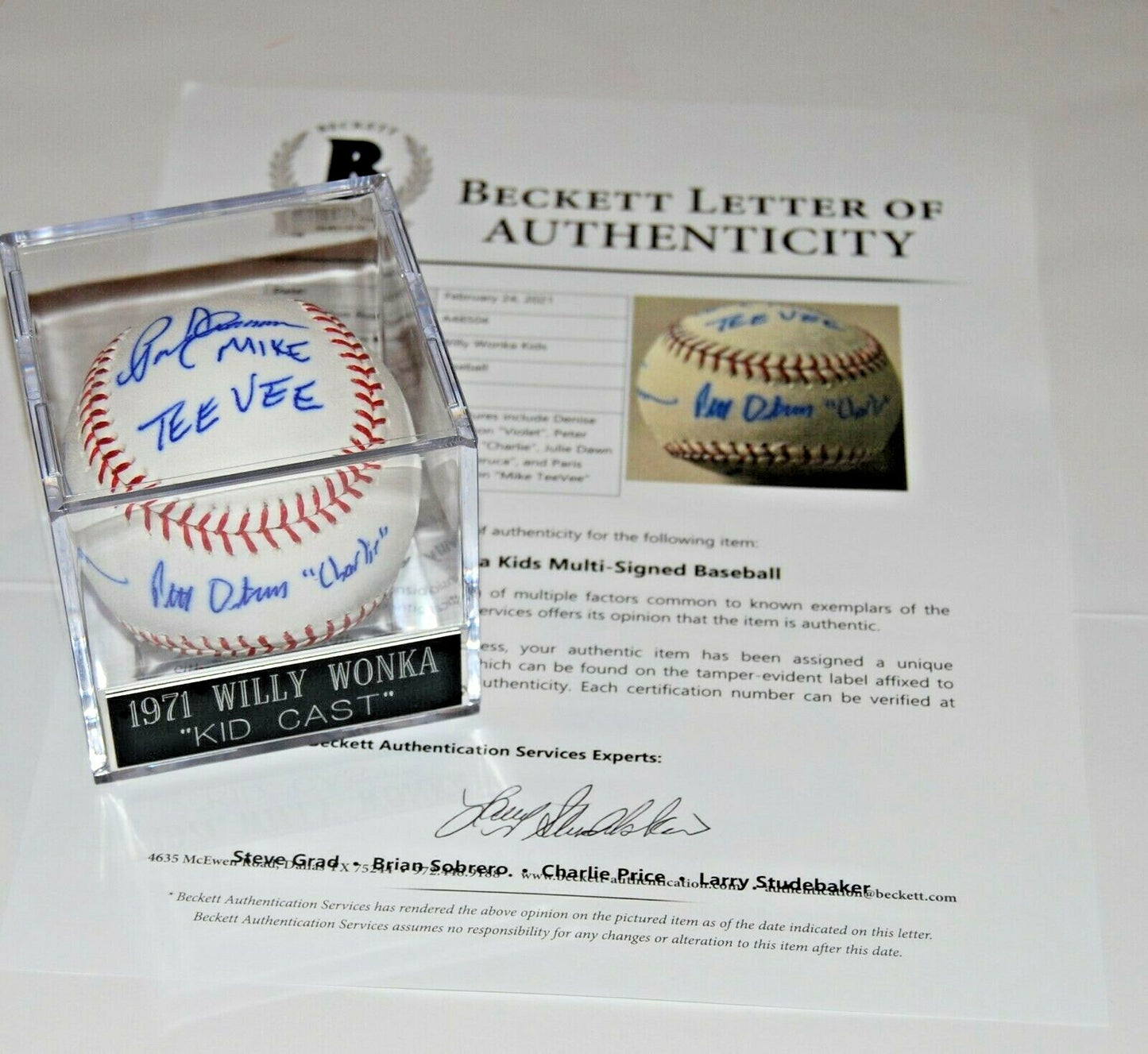 1971 WILLY WONKA Kids cast signed ML baseball (GOLDEN TICKET) BECKETT BAS A48504