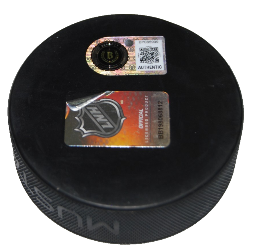 DENIS SAVARD signed (CHICAGO BLACKHAWKS) 100TH Anniversary puck BECKETT BY08599