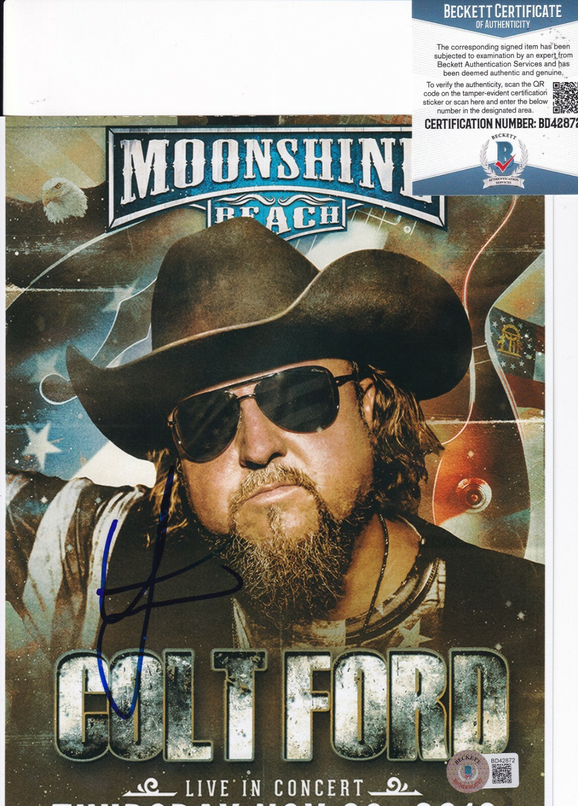 COLT FORD signed (COUNTRY MUSIC STAR) Workin On 8X10 photo BECKETT BAS BD42872