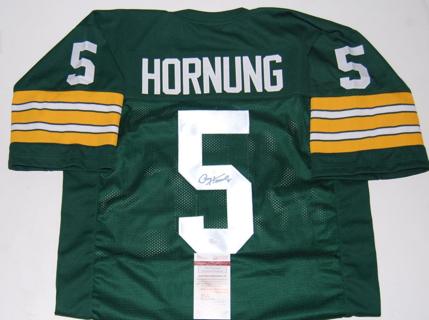 PAUL HORNUNG signed (GREEN BAY PACKERS Stiched football jersey JSA WITNESSED