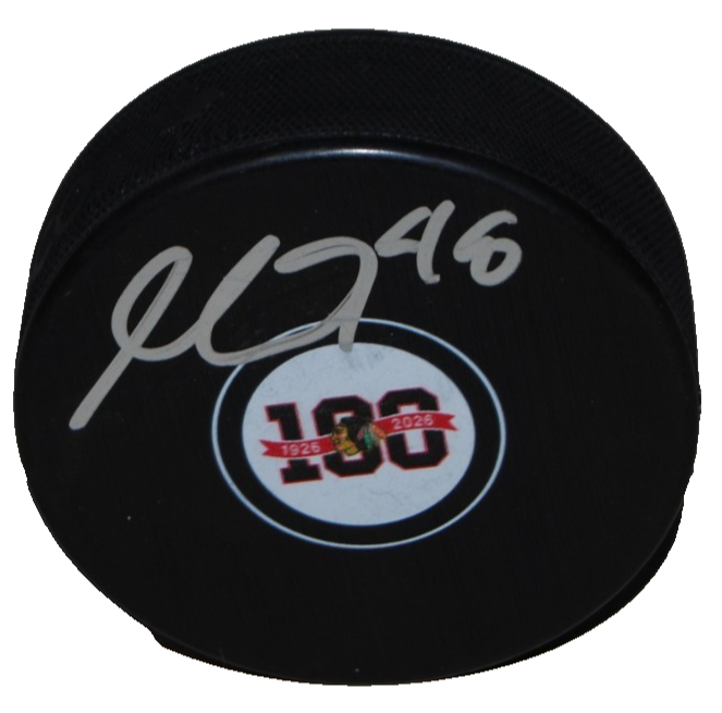 MATT GRZELCYK signed (CHICAGO BLACKHAWKS) 100th Anniversary puck BECKETT BV10220