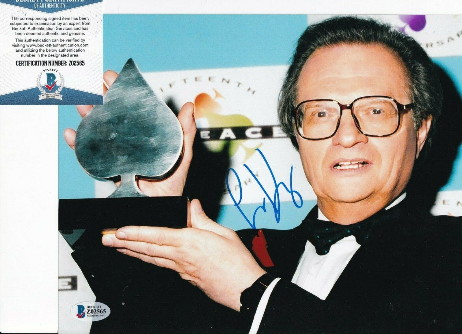 LARRY KING signed (TELEVISION HOST) CNN autograph 8X10 photo BECKETT BAS Z02565