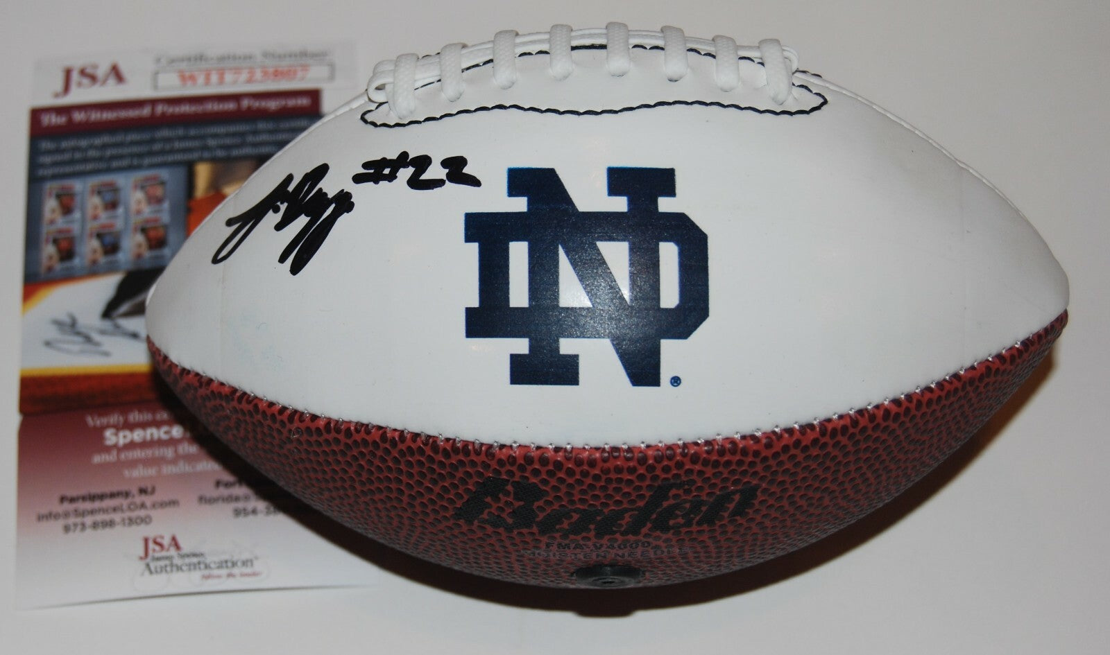 LOGAN DIGGS signed (NOTRE DAME FIGHTING IRISH) mini football JSA Witness