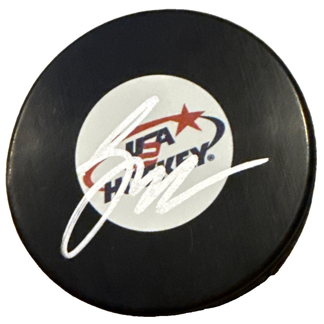 LANE HUTSON signed (TEAM USA) Montreal Canadiens hockey puck BECKETT BW61554