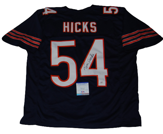 TOM HICKS signed (CHICAGO BEARS) Custom Navy football XL jersey PSA/DNA AN10411