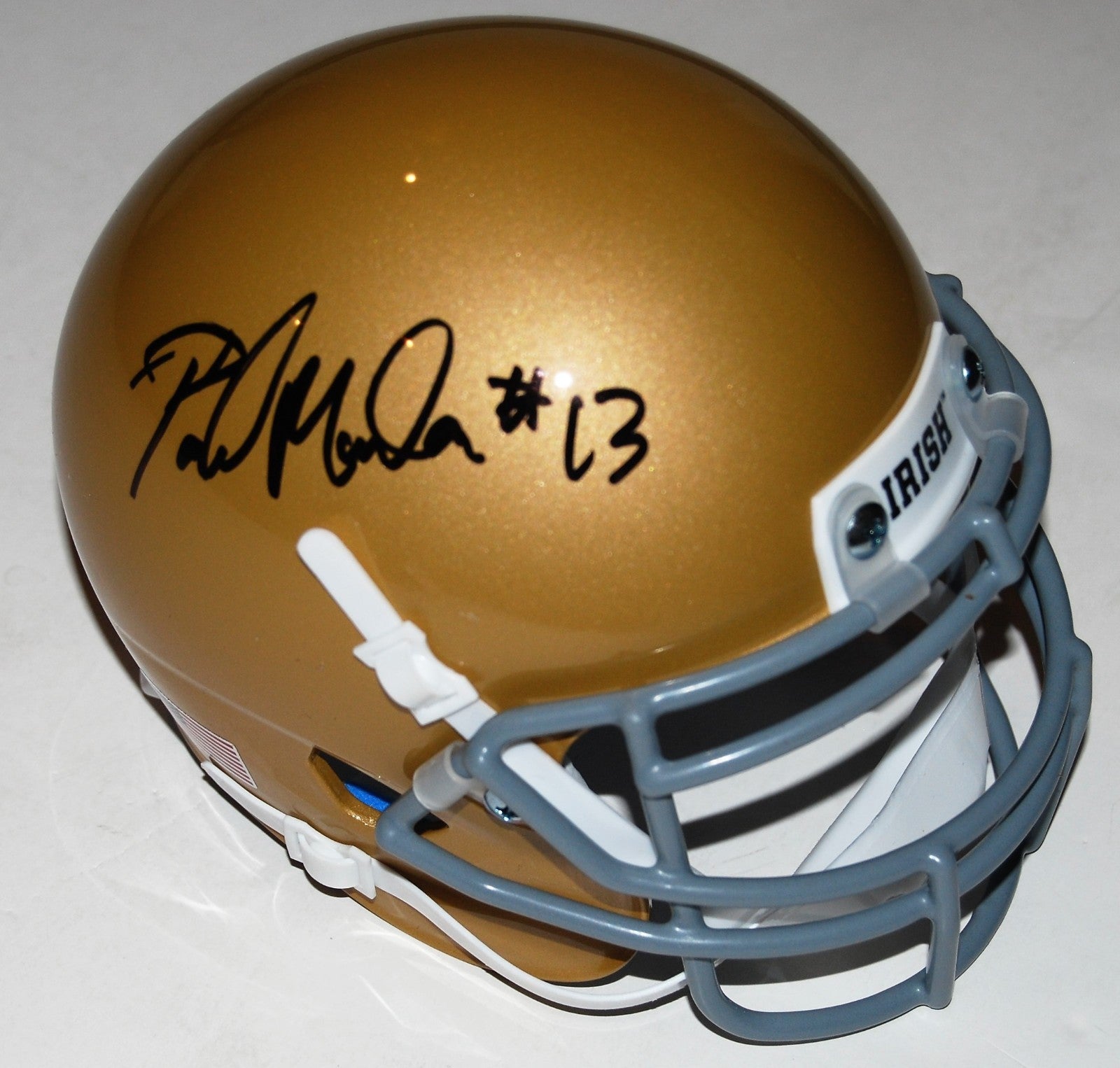 PAUL MOALA signed (NOTRE DAME) FIGHTING IRISH MINI FOOTBALL helmet W/COA C