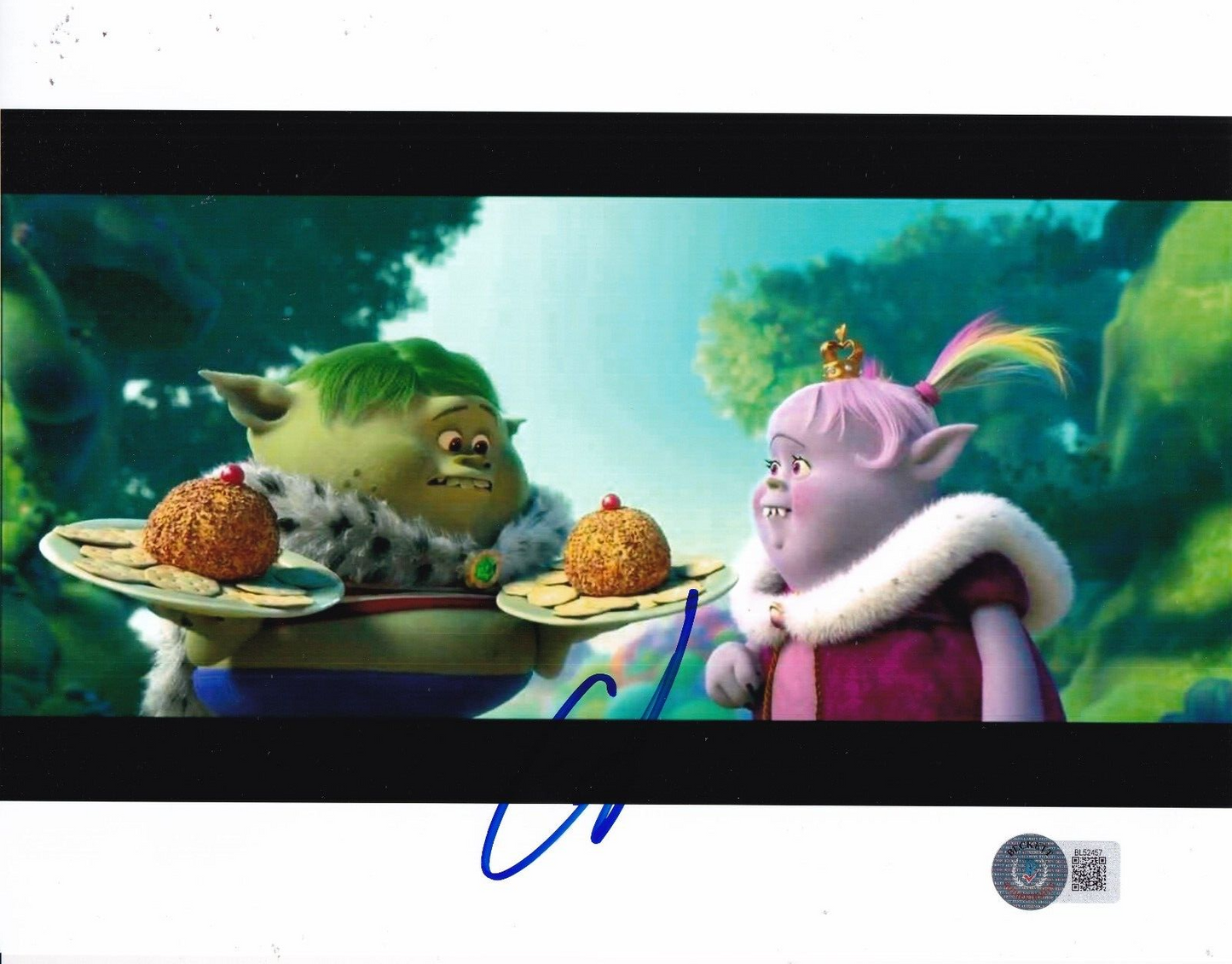 CHRISTOPHER MINTZ-PLASSE signed (TROLLS) Movie King Gristle 8x10 BECKETT BL52457