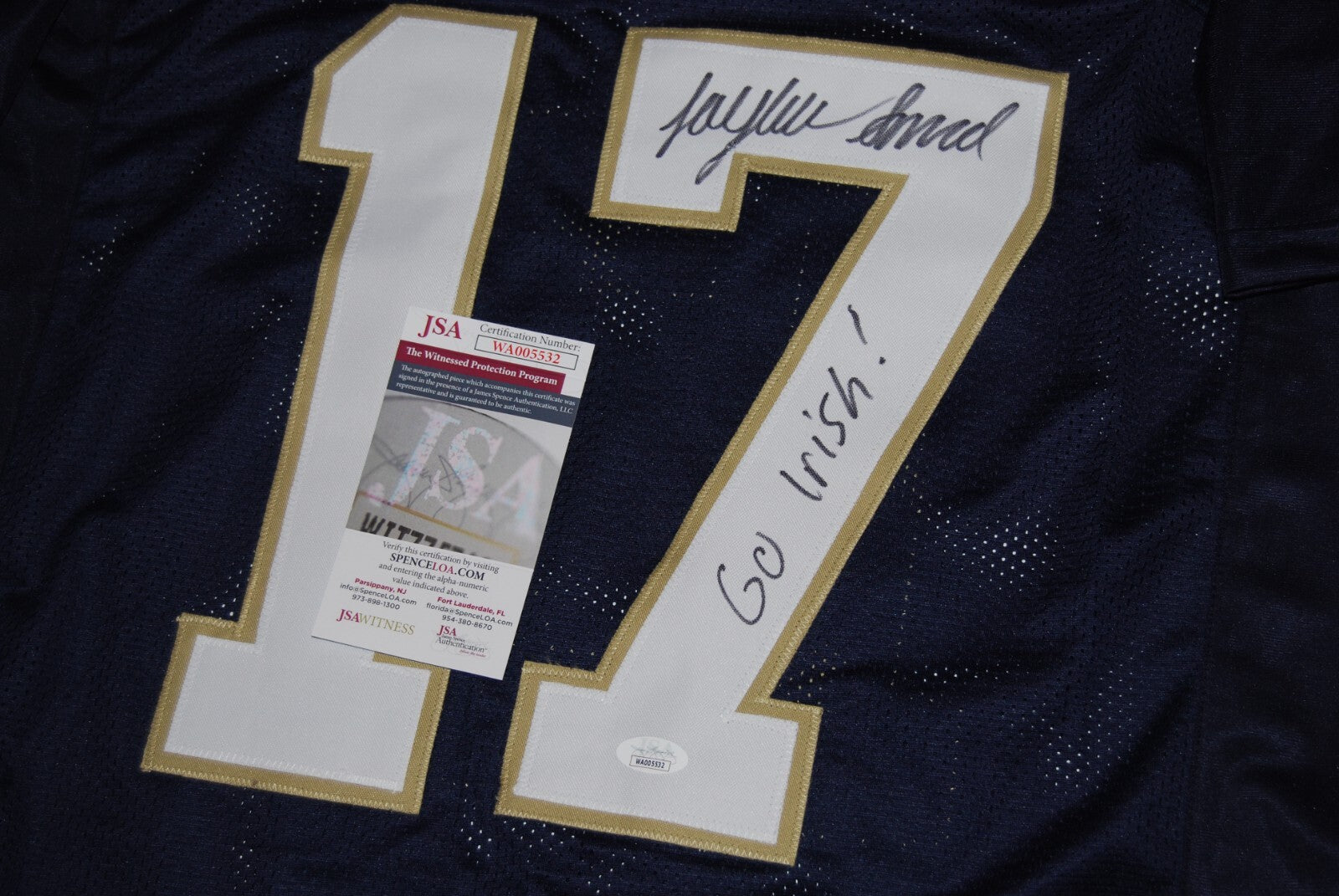 JAYLEN SNEED signed (NOTRE DAME FIGHTING IRISH) Go Irish ! BLUE XL jersey JSA 