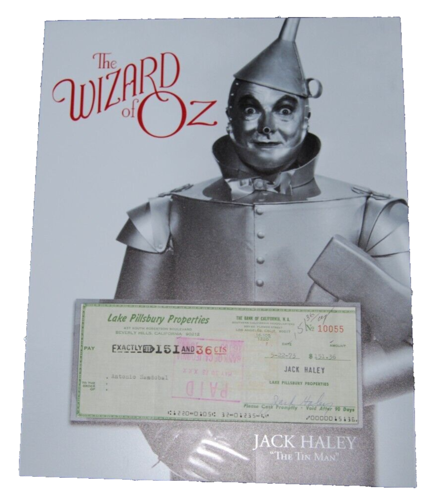 JACK HALEY signed (THE WIZARD OF OZ) bank check matted with 11X14 Display W/COA