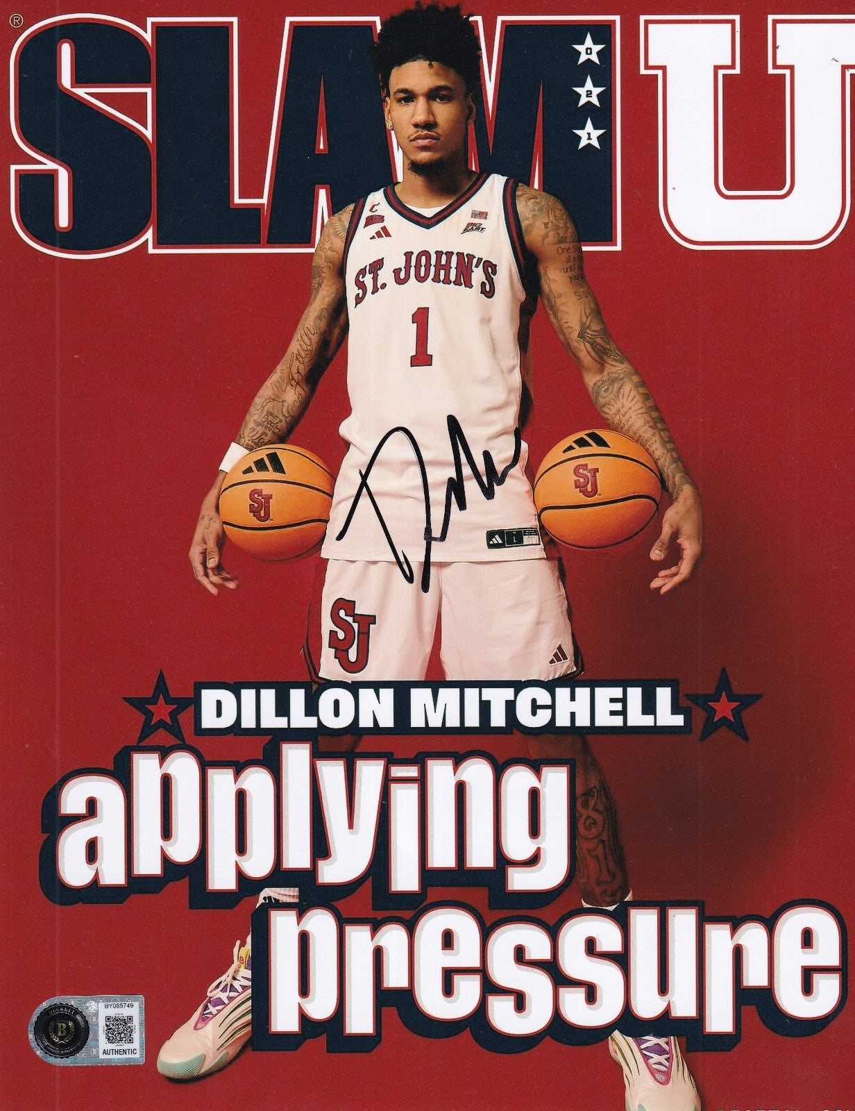 DILLON MITCHELL signed (ST JOHNS) SLAM  basketball 8x10 photo BECKETT BY085749