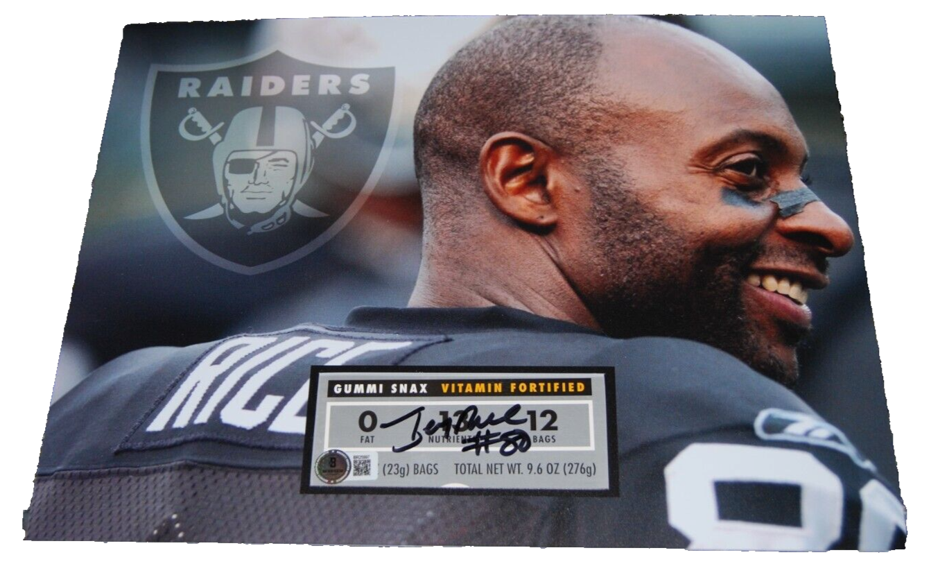 JERRY RICE signed (OAKLAND RAIDERS) football 11X14 matted cut BECKETT BR25997