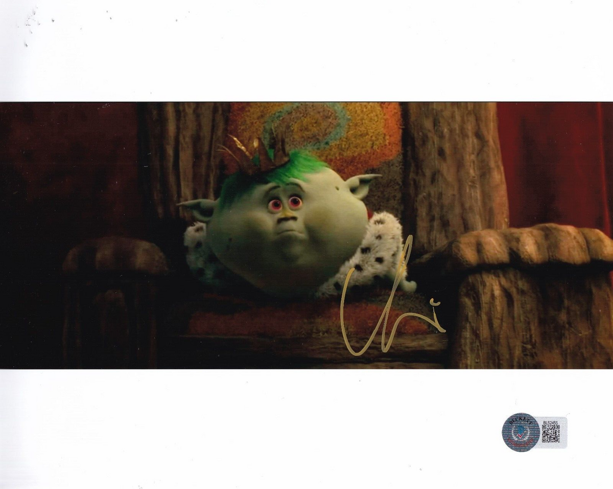 CHRISTOPHER MINTZ-PLASSE signed (TROLLS) Movie King Gristle 8x10 BECKETT BL52455