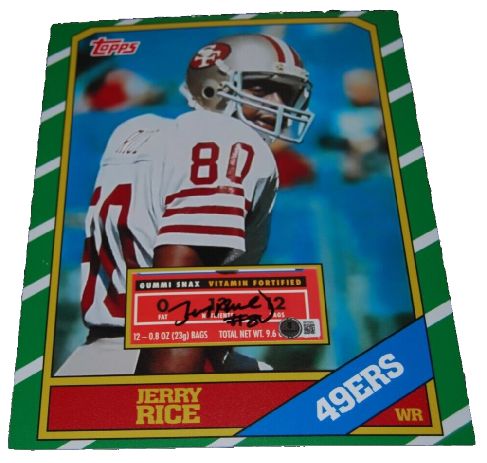 JERRY RICE signed (SAN FRANCICO 49ERS) football 11X14 matted cut BECKETT BR25993
