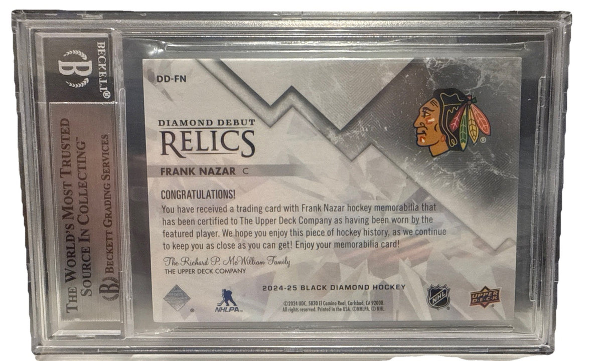Frank Nazar signed Chicago Blackhawks 2024-25 Black Diamond Jersey Card Beckett