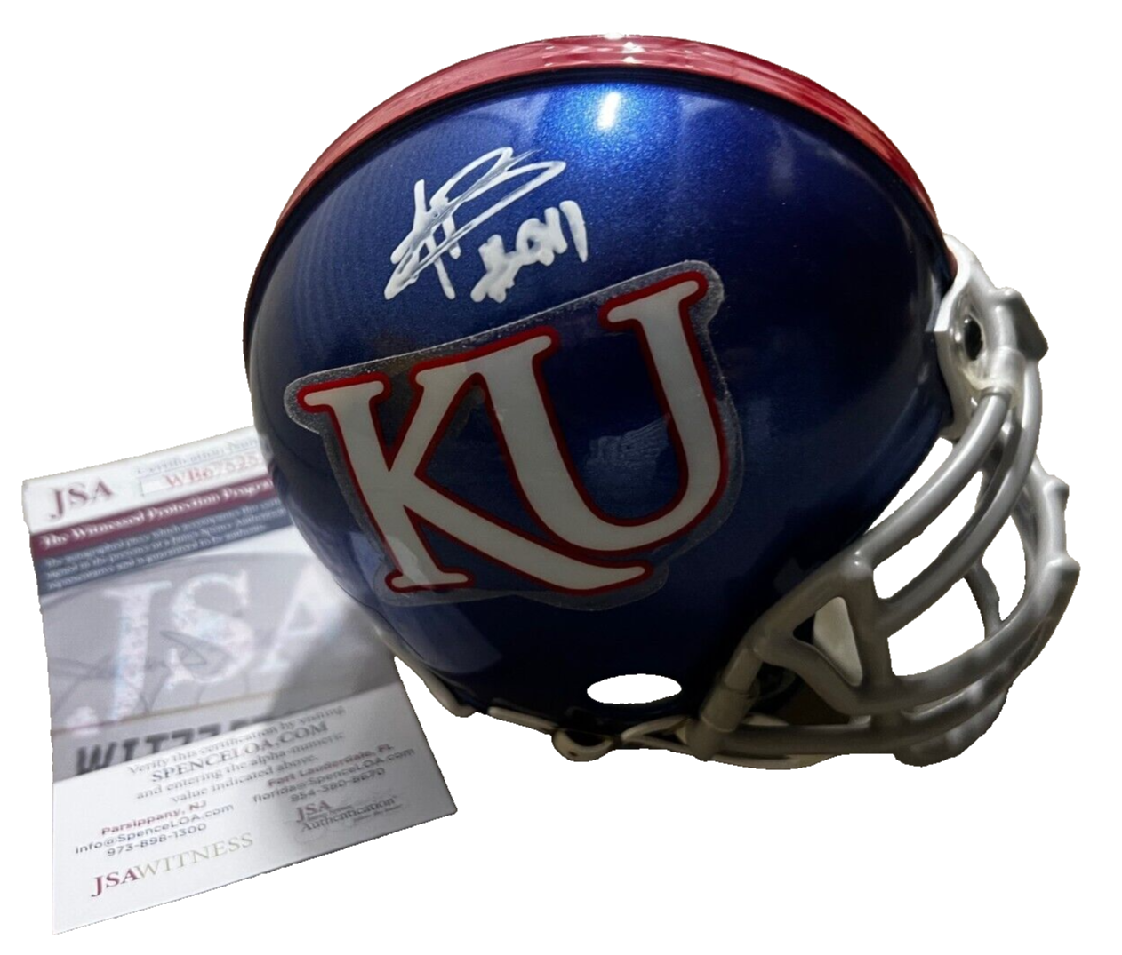 AUSTIN BOOKER signed (KANSAS JAYHAWKS) mini football helmet JSA WB675252