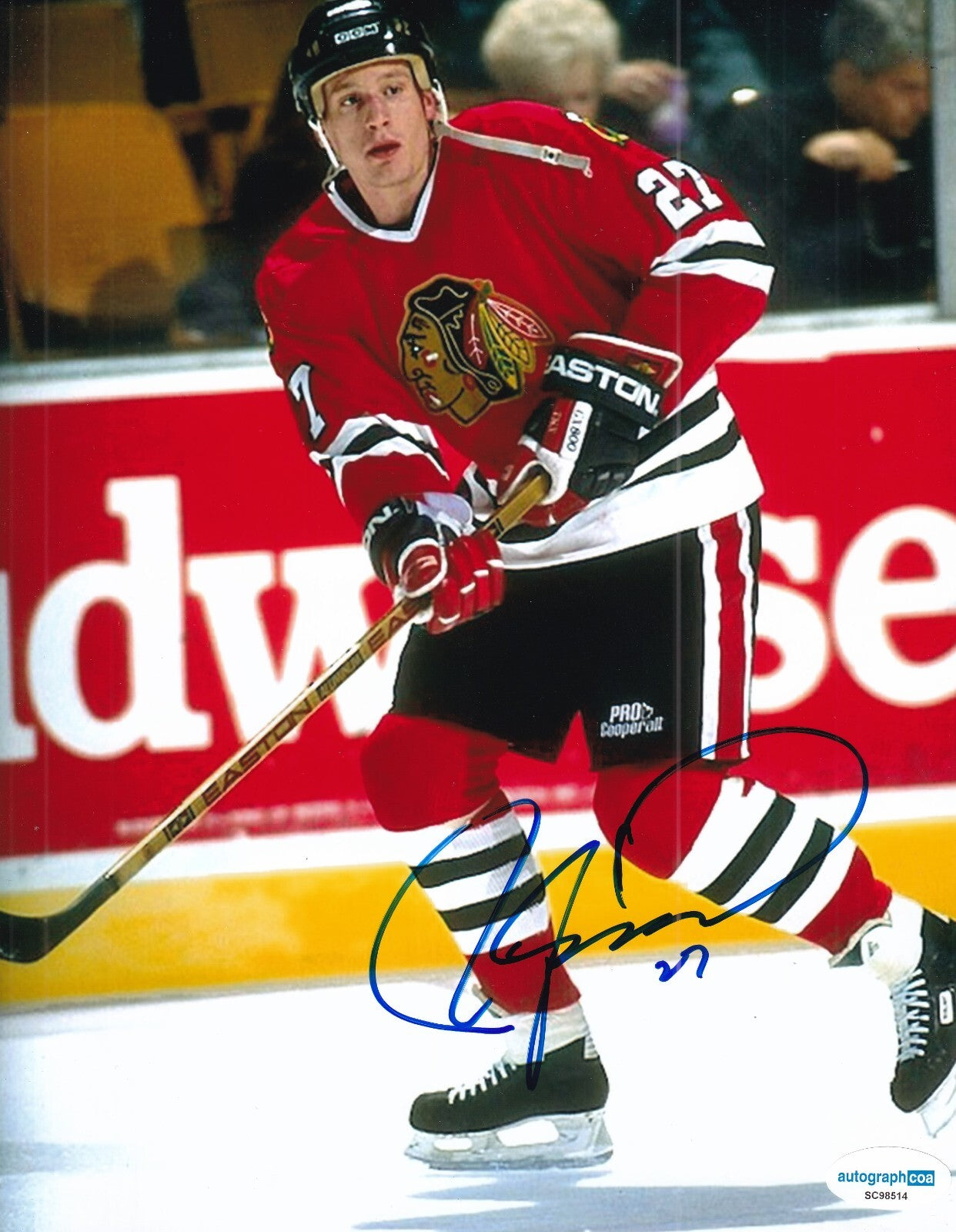 JEREMY ROENICK signed (CHICAGO BLACKHAWKS) Hockey 8X10 photo ACOA SC98514