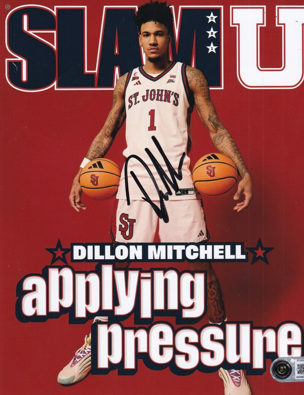 DILLON MITCHELL signed (ST JOHNS RED STORM) SLAM 8X10 photo BECKETT BY085604