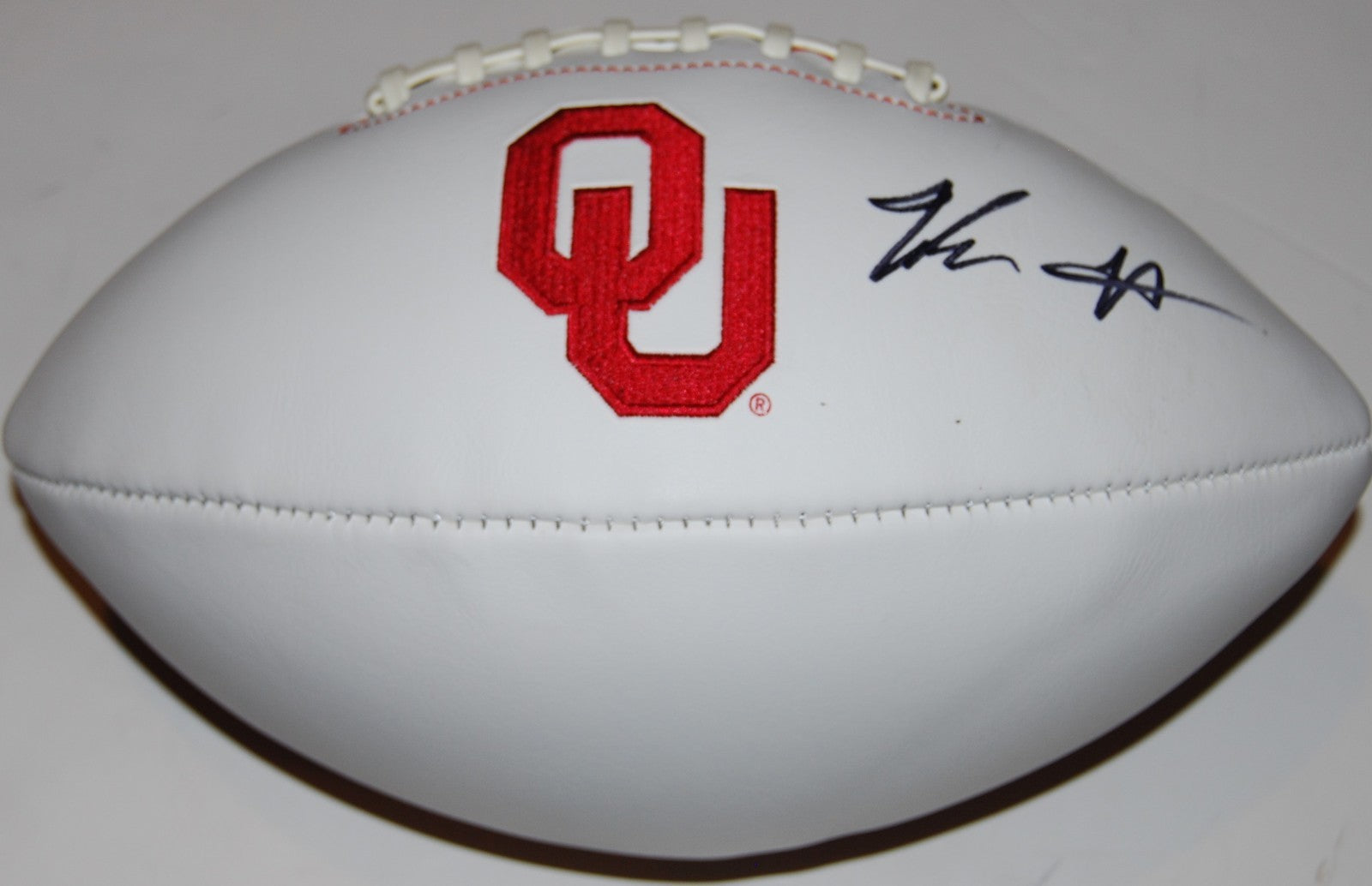 JADON HASELWOOD signed (OKLAHOMA SOONERS) team logo full size football W/COA C