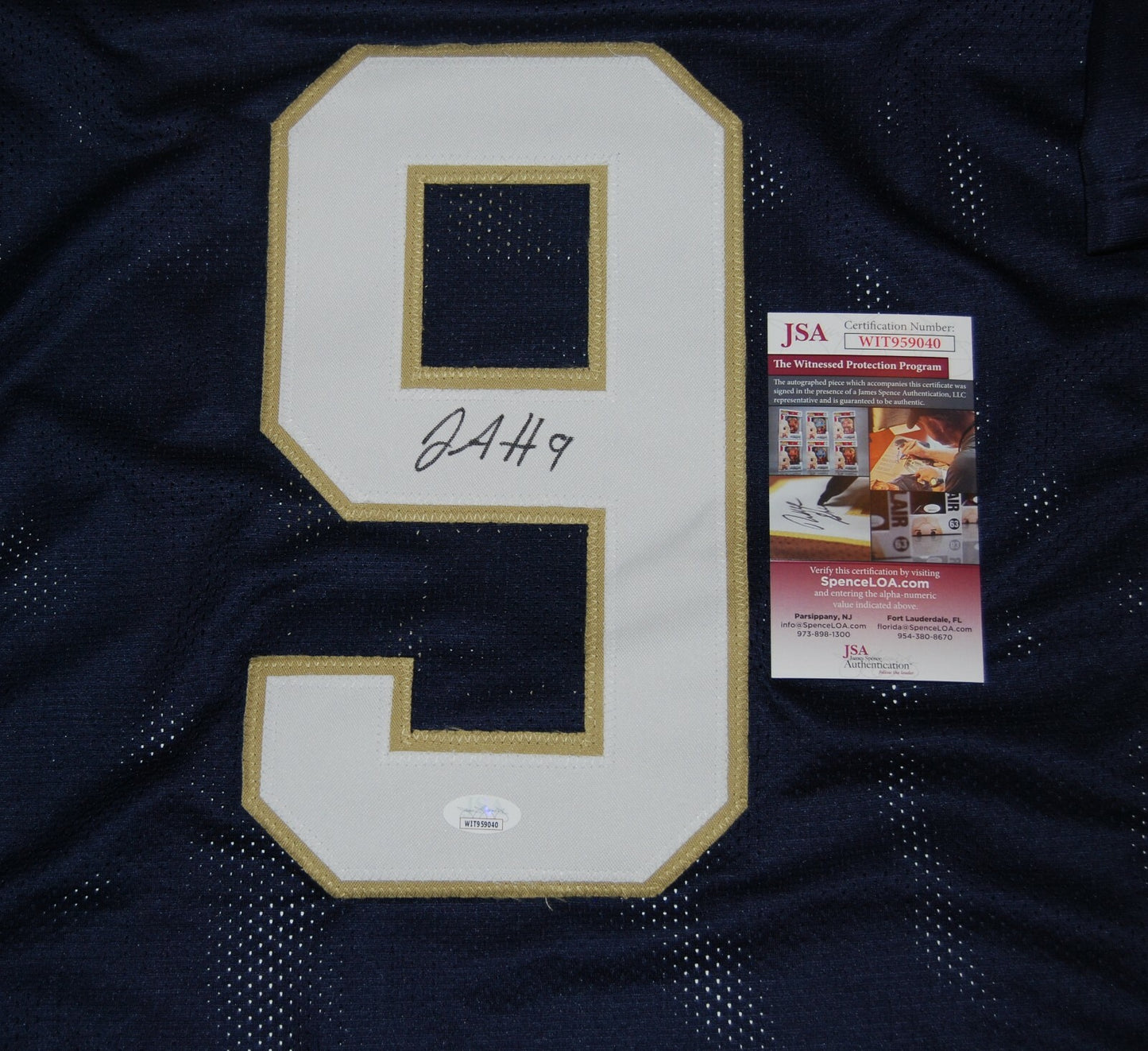 JUSTIN ADEMILOLA signed (NOTRE DAME FIGHTING IRISH) Navy XL jersey JSA Witness