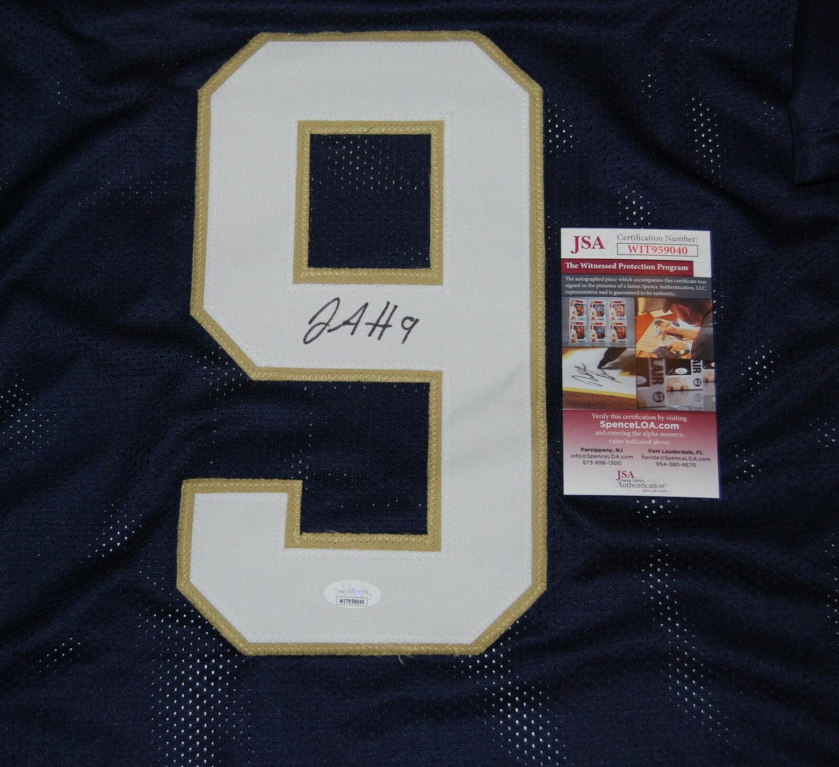 JUSTIN ADEMILOLA signed (NOTRE DAME FIGHTING IRISH) Navy XL jersey JSA Witness