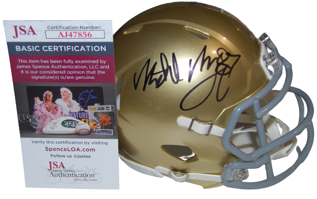 MICHAEL MAYER signed (NOTRE DAME IRISH) mini football helmet JSA COA AJ47856