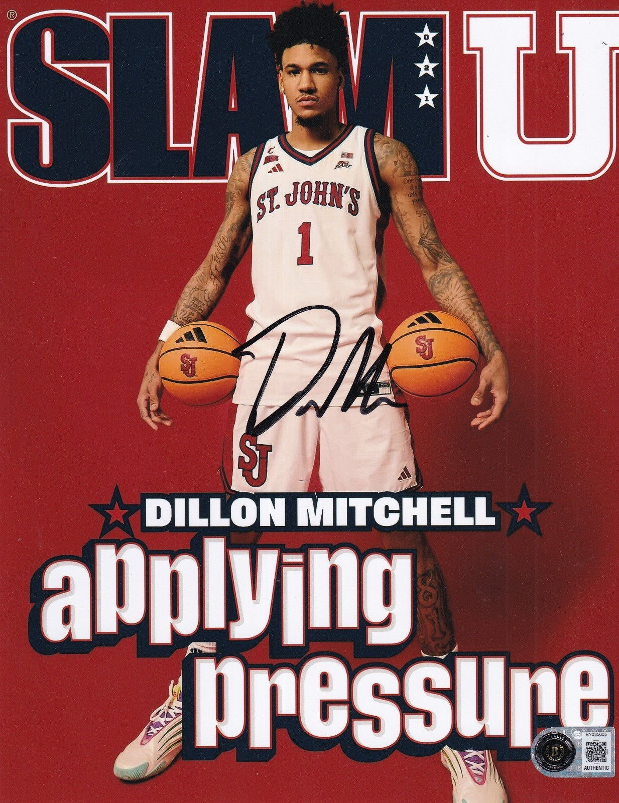 DILLON MITCHELL signed (ST JOHNS RED STORM) SLAM 8X10 photo BECKETT BY085605