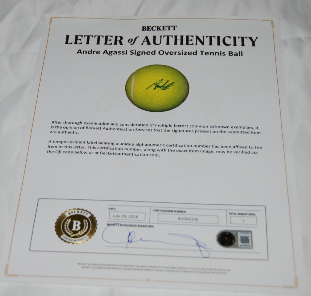 ANDRE AGASSI signed (US OPEN) Tennis Star jumbo tennis ball BECKETT BAS AG006356