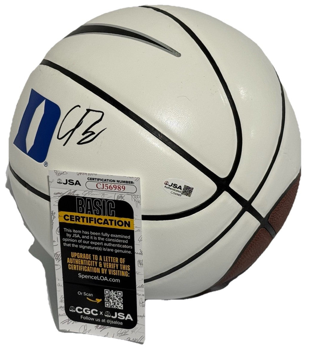 CAM and CAYDEN BOOZER signed (DUKE BLUE DEVILS) logo basketball JSA COA CJ56989