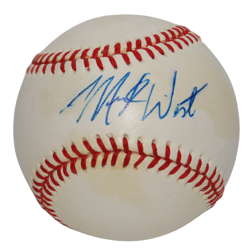 MARK WEST signed AL baseball (OLD DOMINION MONARCHS) Mavericks Bucks W/COA