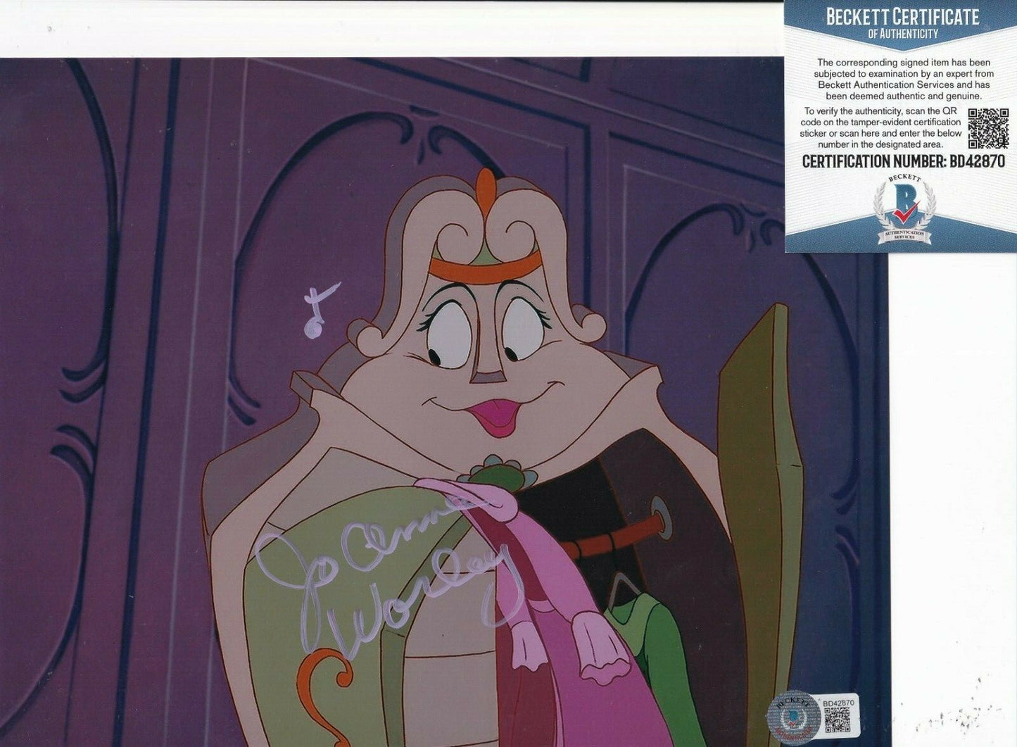 JO ANNE WORLEY signed (BEAUTY AND THE BEAST) Movie 8X10 photo BECKETT BD42870