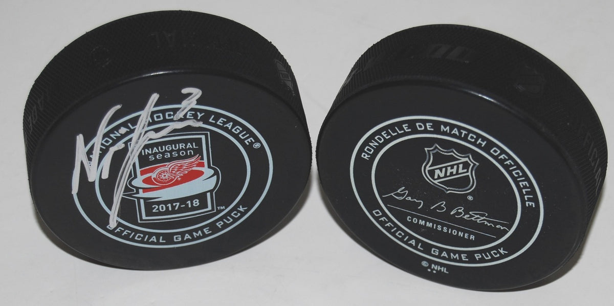 NICK JENSEN signed (DETROIT RED WINGS) 2017-18 INAUGURAL Game puck W/COA LCA