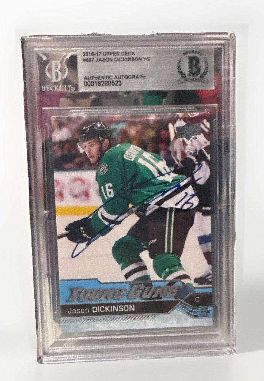 Jason Dickinson signed Stars 16-17 UD Young Guns Card Beckett #497 00019288523