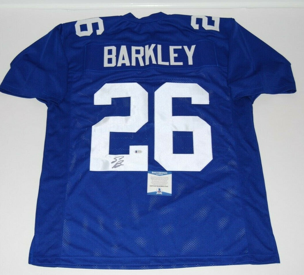 SAQUON BARKLEY signed (NEW YORK GIANTS) Custom blue XL football jersey BECKETT