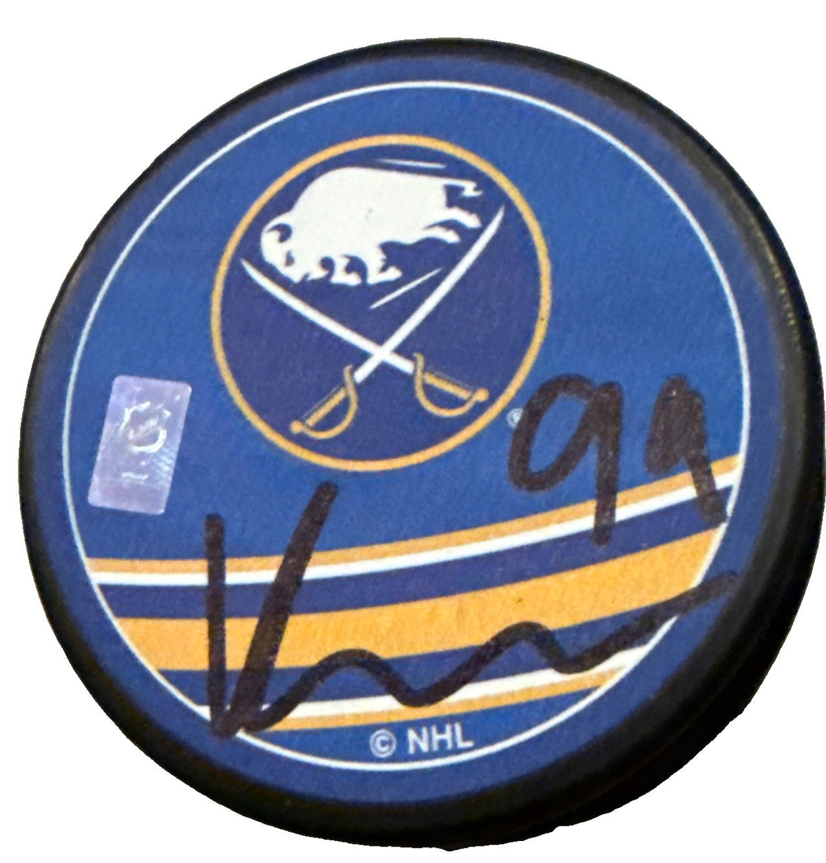 KONSTA HELENIUS signed (BUFFALO SABRES) Retro Hockey puck JSA COA CM05061