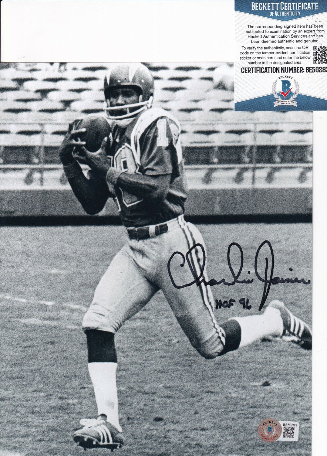 CHARLIE JOINER signed (SAN DIEGO CHARGERS) Football 8X10 BECKETT BAS BE50283