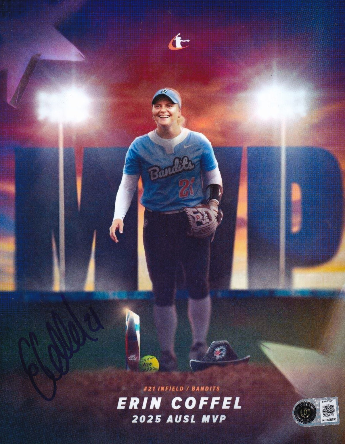 ERIN COFFEL signed (CHICAGO BANDITS) AUSL softball 8X10 photo BECKETT BY085581