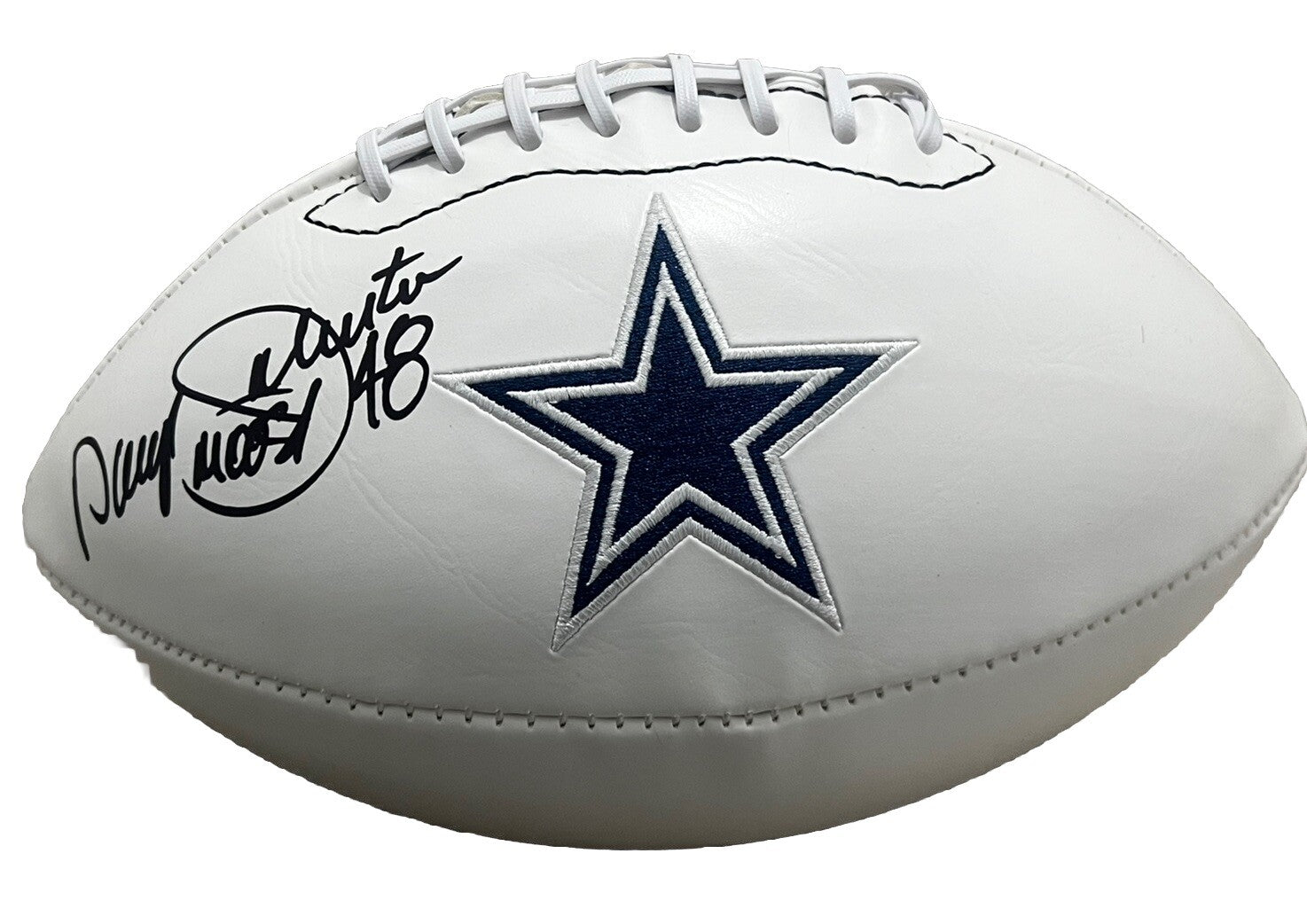 DARYL JOHNSTON signed (DALLAS COWBOYS) Official size logo football Beckett BAS
