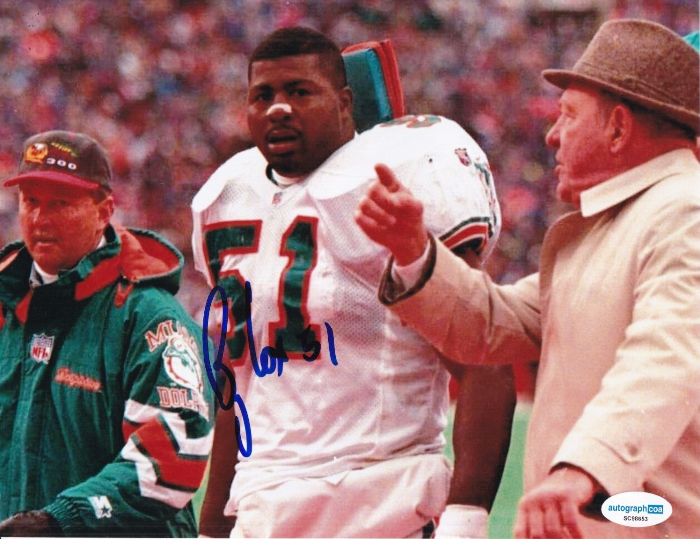 BRYAN COX signed (MIAMI DOLPHINS) football autographed 8X10 photo ACOA SC98653