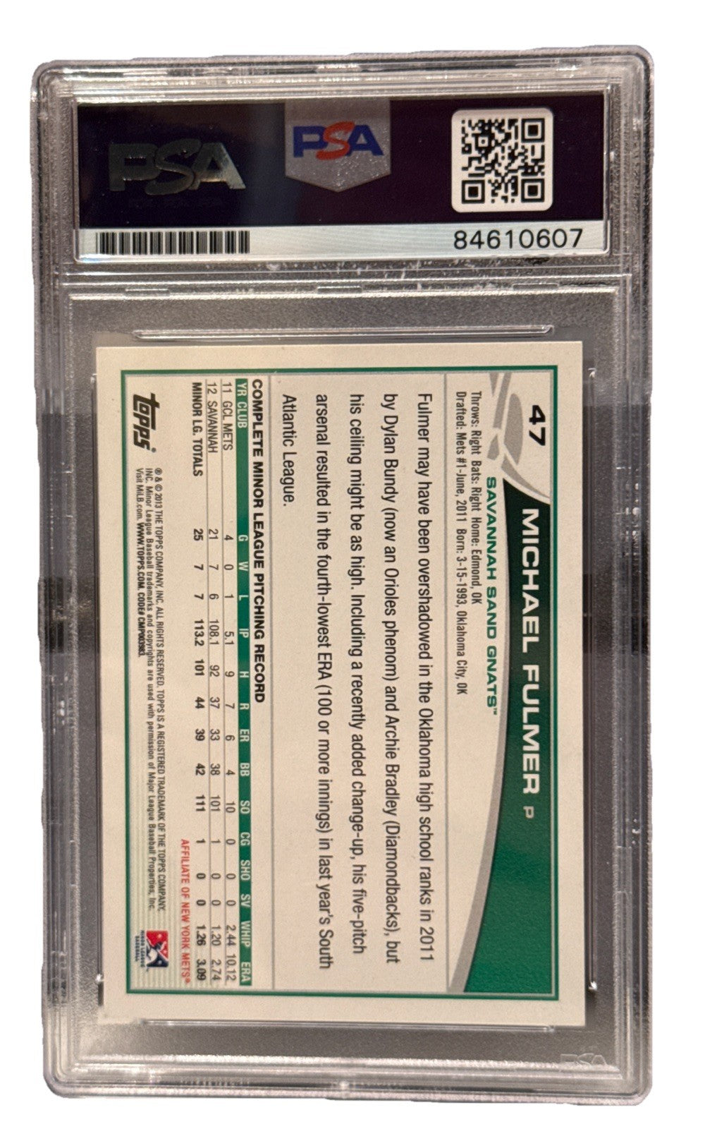 MICHAEL FULMER signed (Seattle Mariners) Topps 2013 minor Card PSA 84610607