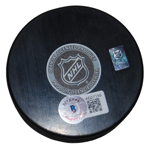 LUKAS REICHEL signed (CHICAGO BLACKHAWKS) Hockey logo puck BECKETT BAS AD27399