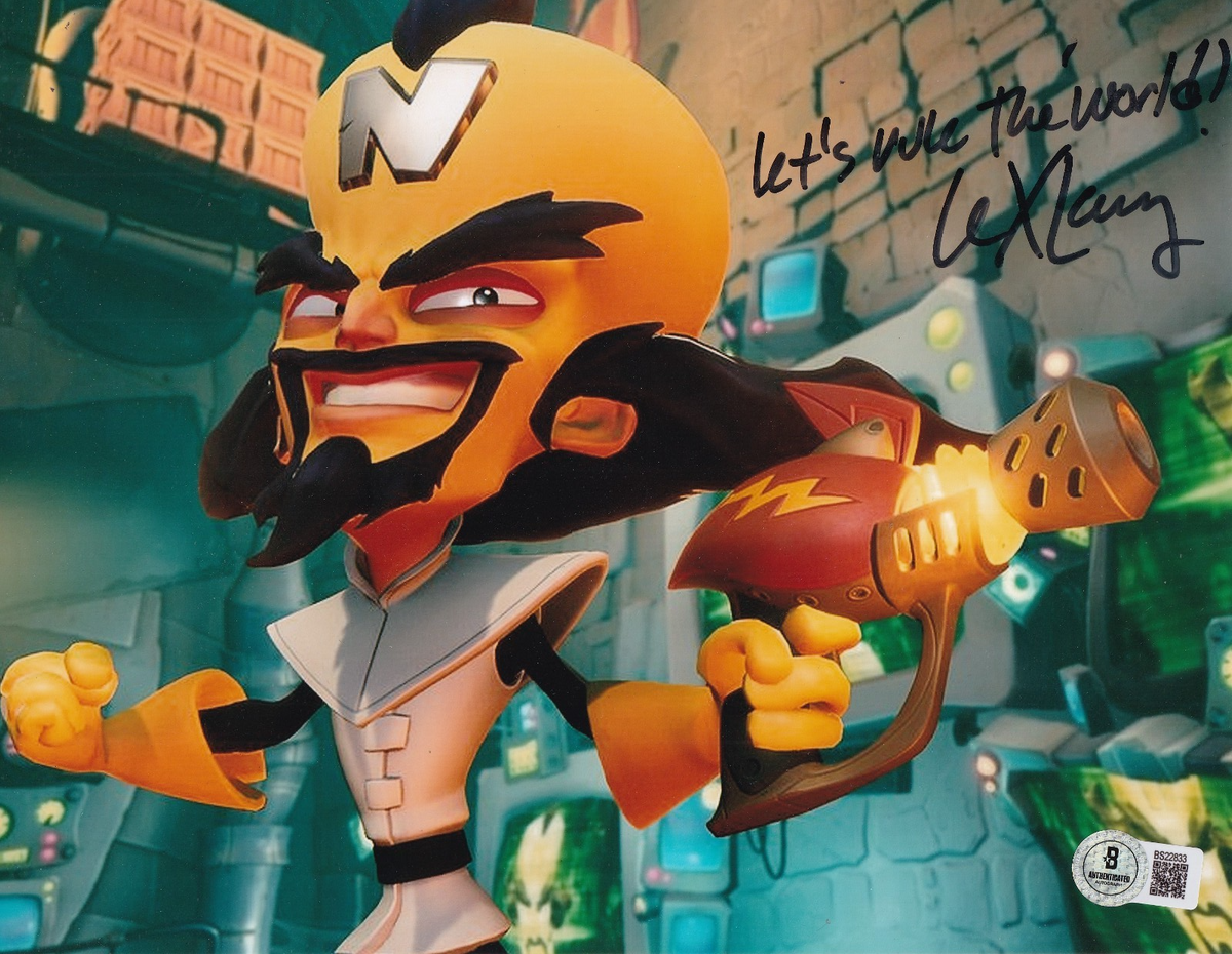 LEX LANG signed (CRASH BANDICOOT) Dr Neo Cortex 8X10 photo BECKETT BS22833